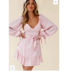 Elegant Pink Puff Sleeve Dress feminine new xs s